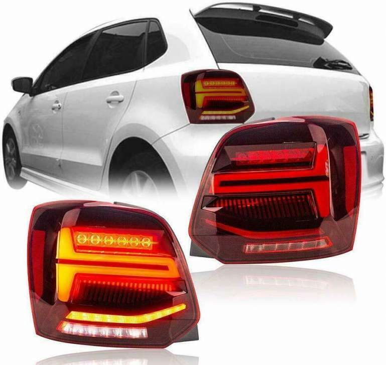 Voll LED Lightbar Design Rückleuchten für VW Polo 6R / 6C 09-14 rot/klar dynamisch