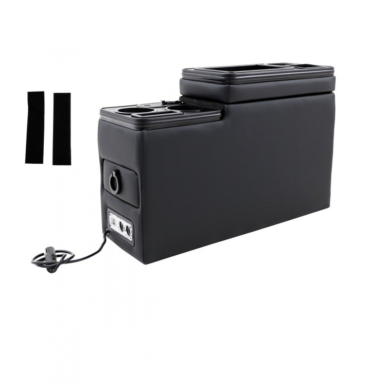 Black Edition Staufach Mittelkonsole Ablage für Citroen Jumpy II 06-16 mit RGB Farbwechsel-LED Beleuchtung, USB und Induktions-Ladestation