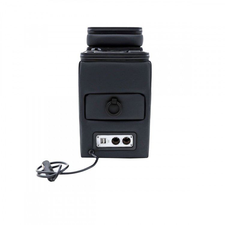 Black Edition Staufach Mittelkonsole Ablage für Ford Tourneo Custom 12+ mit RGB Farbwechsel-LED Beleuchtung, USB und Induktions-Ladestation