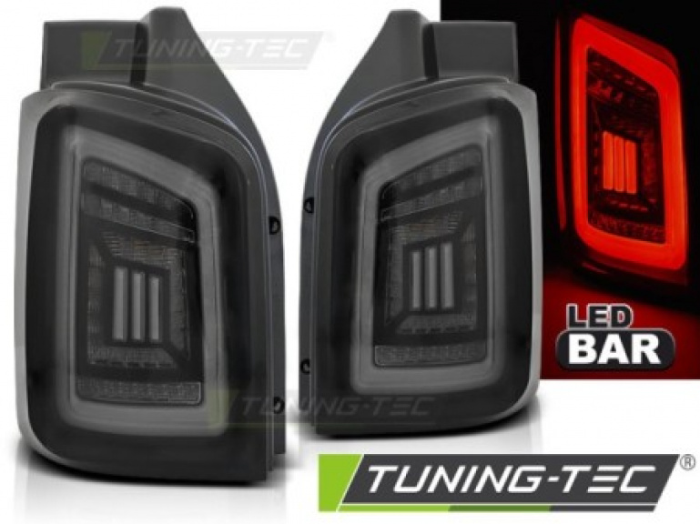 Voll LED Lightbar Design Rückleuchten für VW T5 03-09 schwarz/rauch mit  dynamischen Blinker (Flügeltürer/Heckklappe)