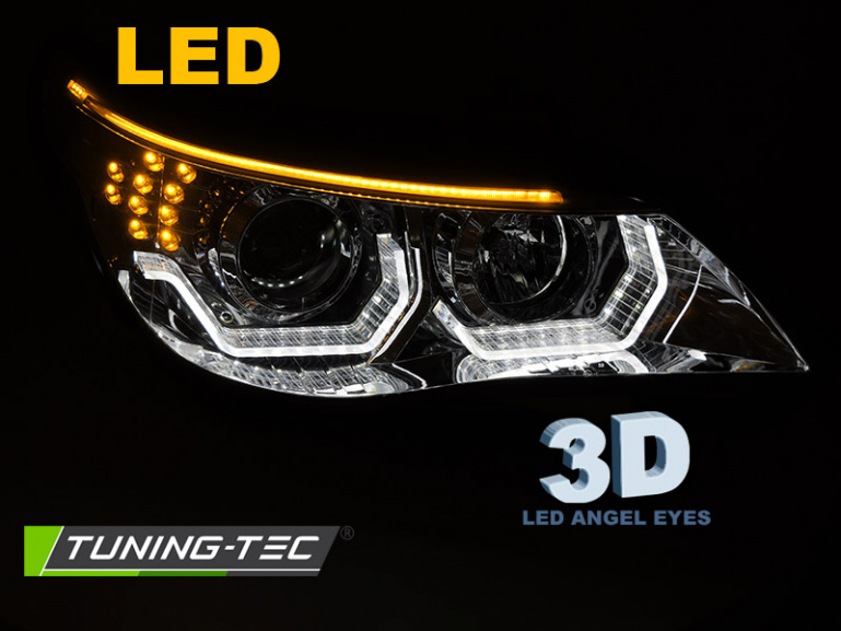 3D LED Angel Eyes Scheinwerfer für BMW 5er E60 / E61 03-07 chrom mit LED Blinker
