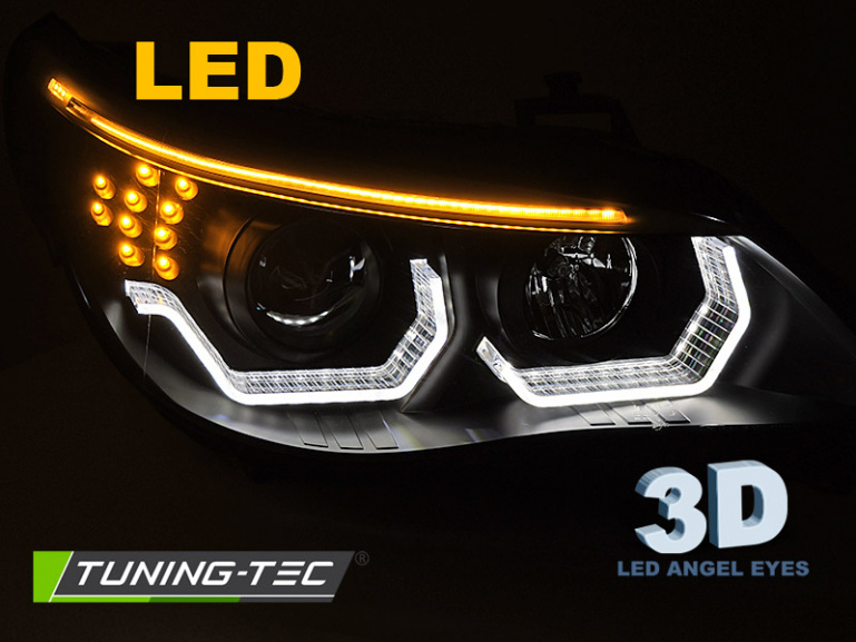 3D LED Angel Eyes Scheinwerfer für BMW 5er E60 / E61 03-07 schwarz mit LED Blinker