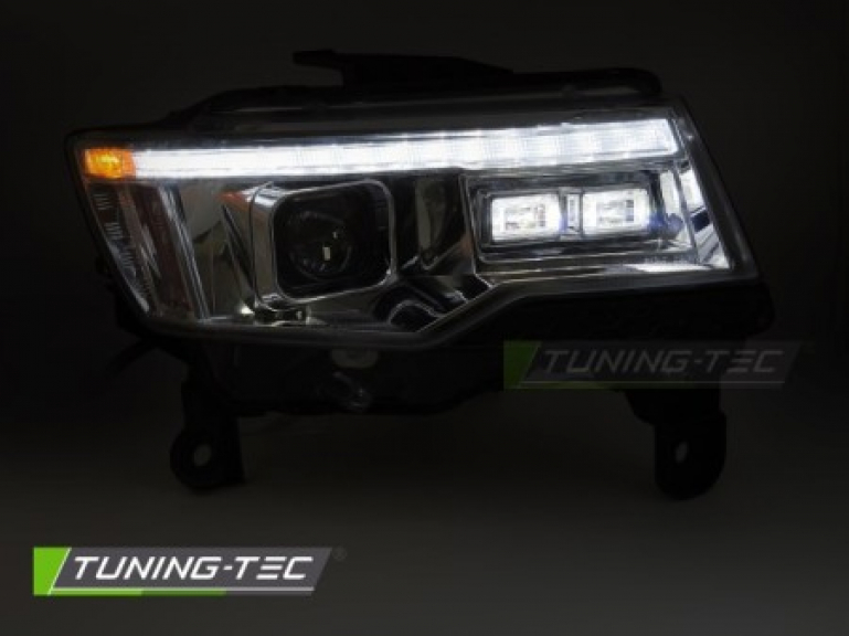 Xenon-LED Tagfahrlicht Design Scheinwerfer Set für Jeep Grand Cherokee WK2 16-21 chrom mit Willkommensfunktion