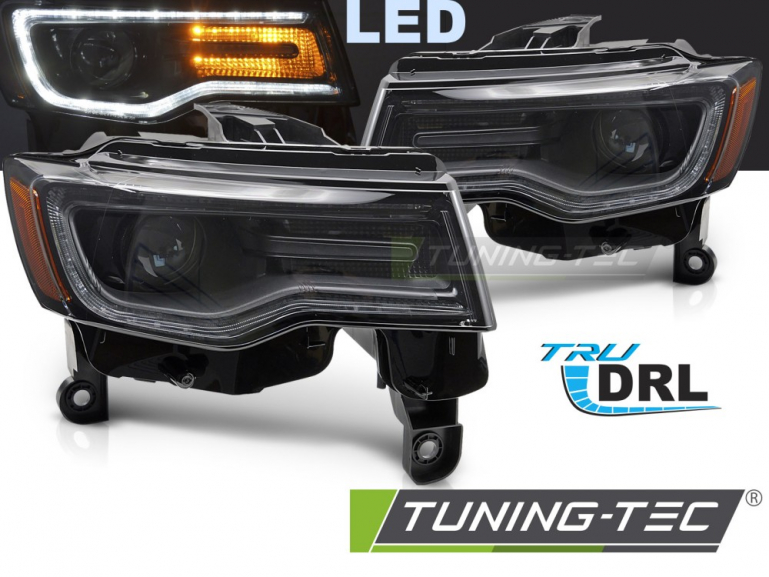 VOLL LED Tagfahrlicht Scheinwerfer Set für Jeep Grand Cherokee WK2 16-21 schwarz mit Willkommensfunktion