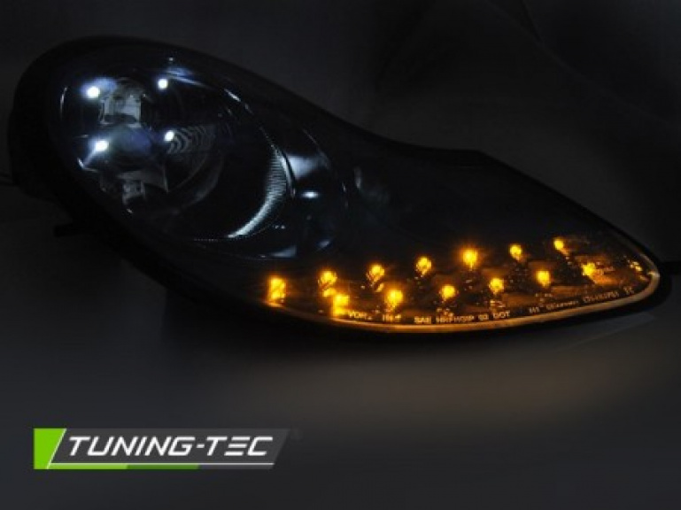 BLACKSHINE LED Tagfahrlicht Design Scheinwerfer für Porsche Boxster 986 / 911 996 96-04 Hochglanzschwarz