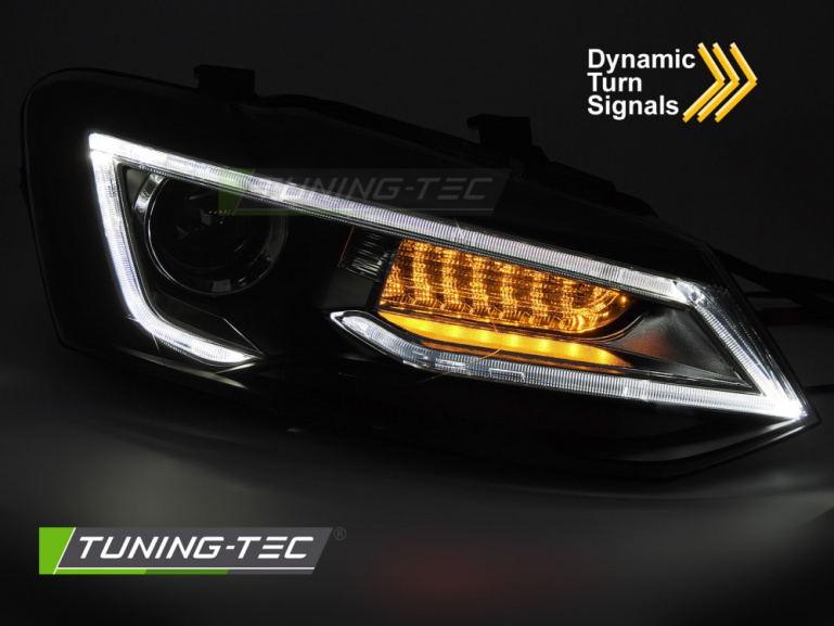 LED Upgrade Tagfahrlicht Scheinwerfer Set für VW Polo 6R / 6C 09-17 schwarz mit dyn. Blinker