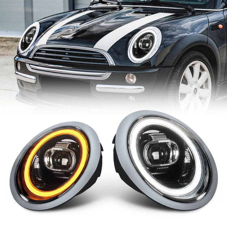 VOLL LED Tagfahrlicht Scheinwerfer Set für Mini Cooper R50/R52/R53 01-06 schwarz / chrom