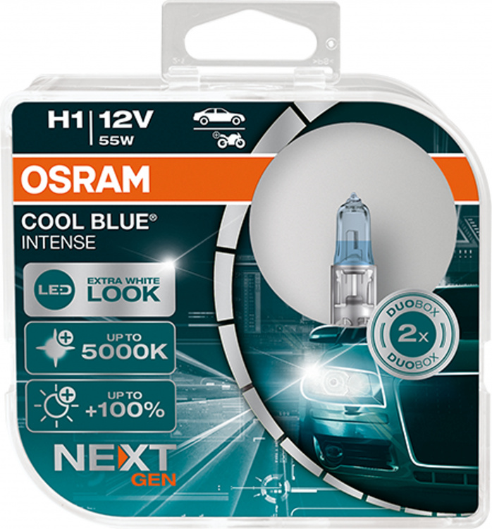 OSRAM H1 12V 55W Cool Blue INTENSE NextGeneration 5000K +100% Set - 2 Stück Xenon / LED Look