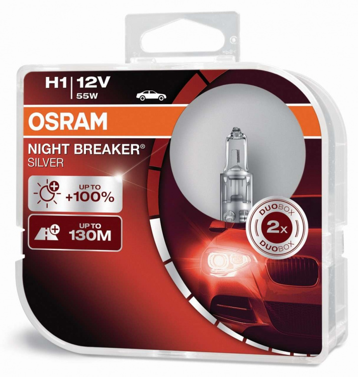 OSRAM H1 12V 55W NIGHT BREAKER® SILVER +100% 2Set - 2 Stück