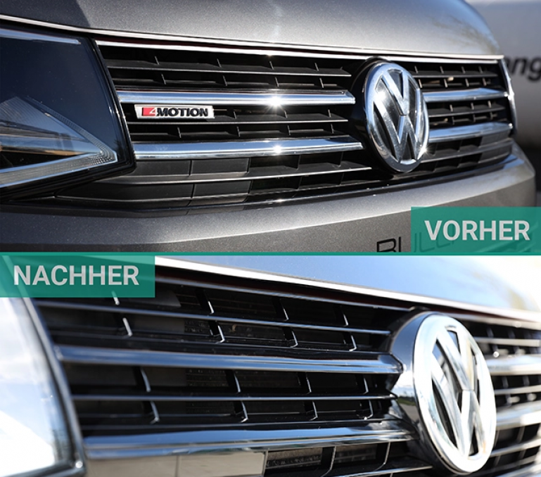 Upgrade Design Sportgrill / Kühlergrill für Volkswagen T6 15-19 Hochglanz-schwarz mit Emblemhalter