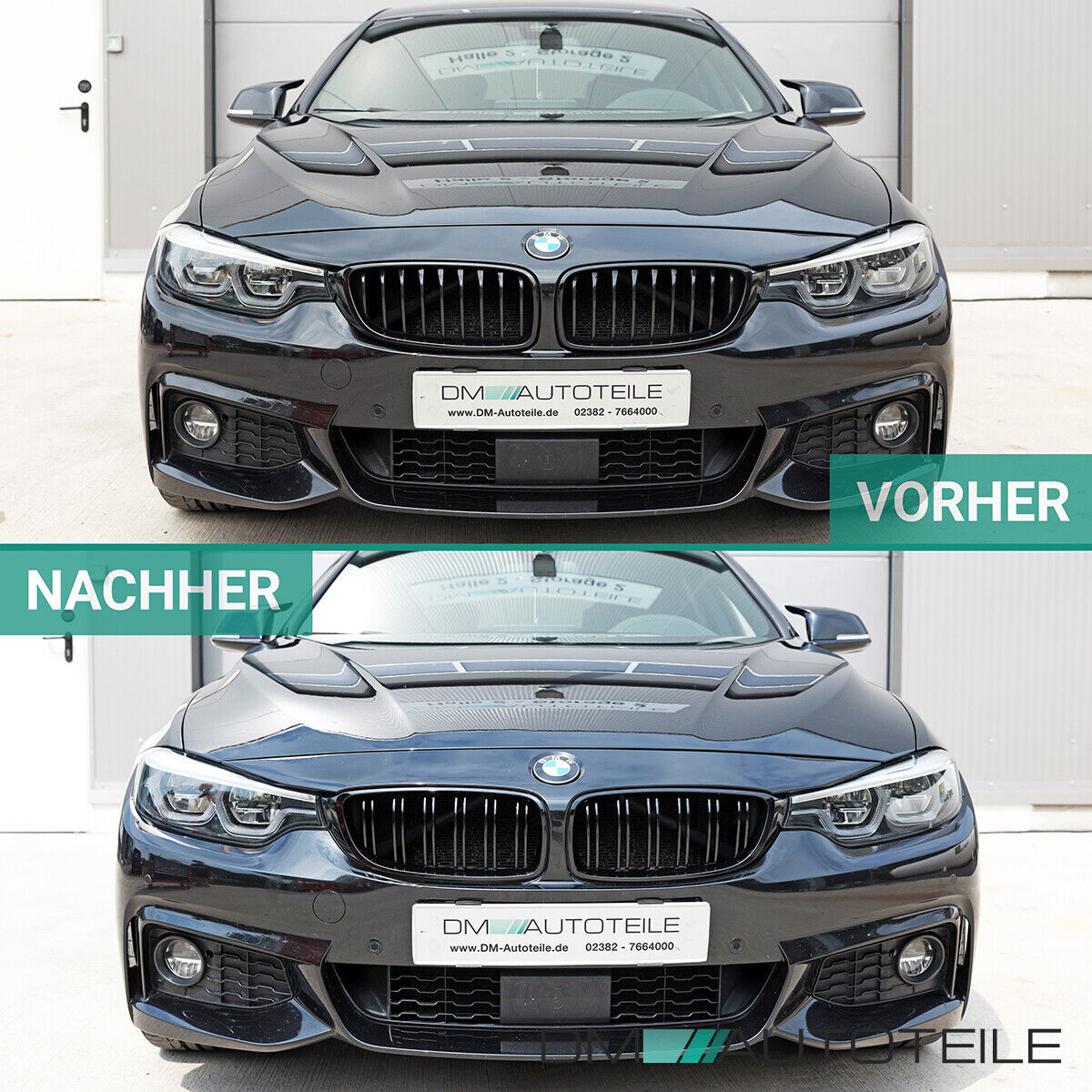 2x Kühlergrill Schwarz Glanz Doppelsteg +Emblemhalter passend für BMW 4er  F32 F33 F36 auch M4 + M alle Modelle