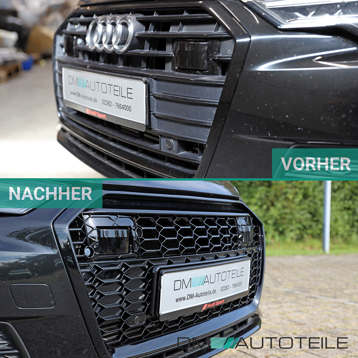 Wabengrill Kühlergrill Schwarz glanz komplett Gitter passt für Audi A6 F2  C8 ab 2019 nicht RS6