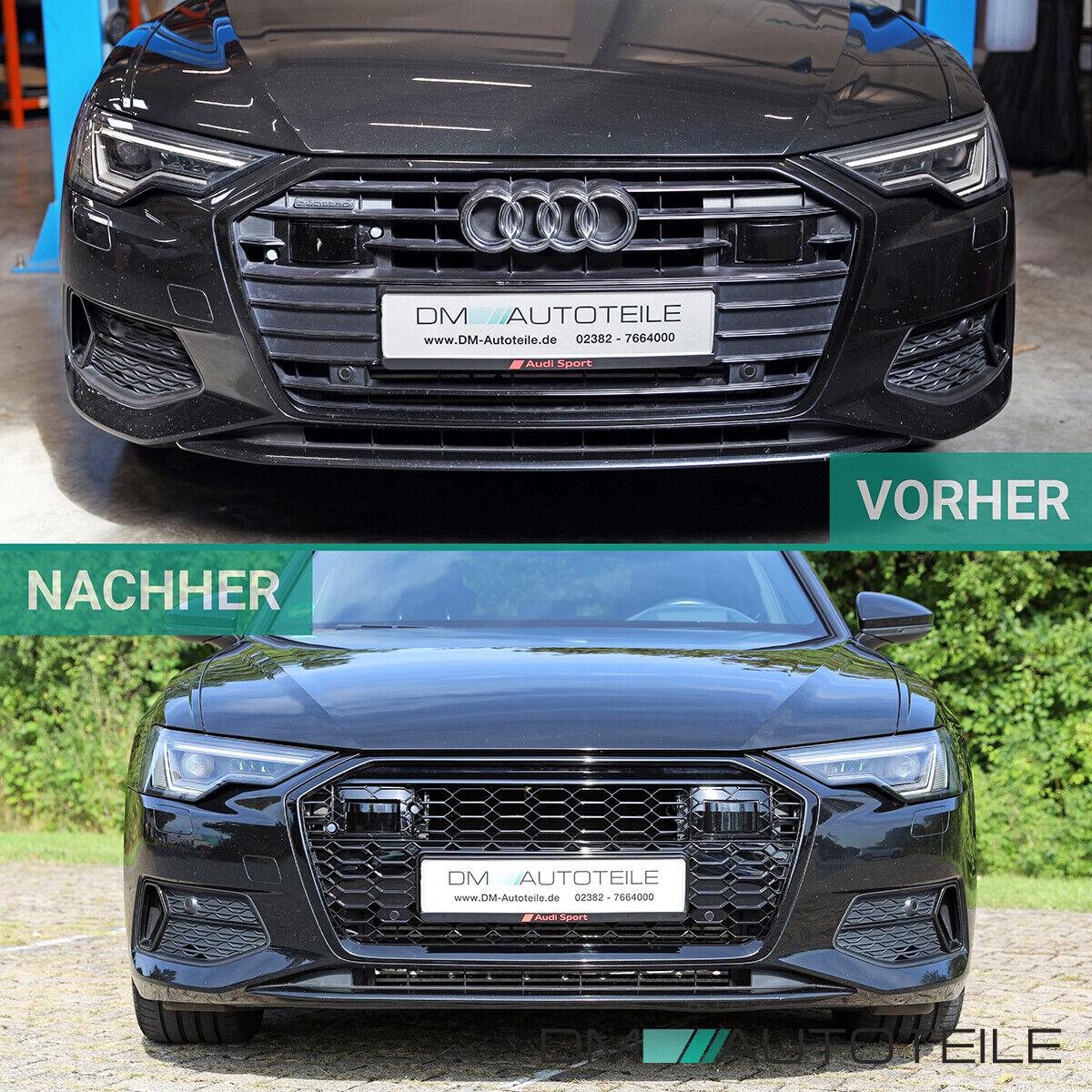 Wabengrill Kühlergrill Schwarz glanz komplett Gitter passt für Audi A6 F2 C8  ab 2019 nicht RS6