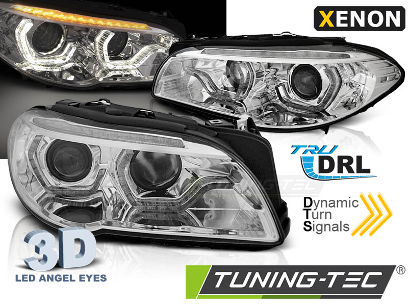Xenon LED Tagfahrlicht Angel Eyes Scheinwerfer für BMW 5er F10/F11 10-13  chrom mit LED Blinker