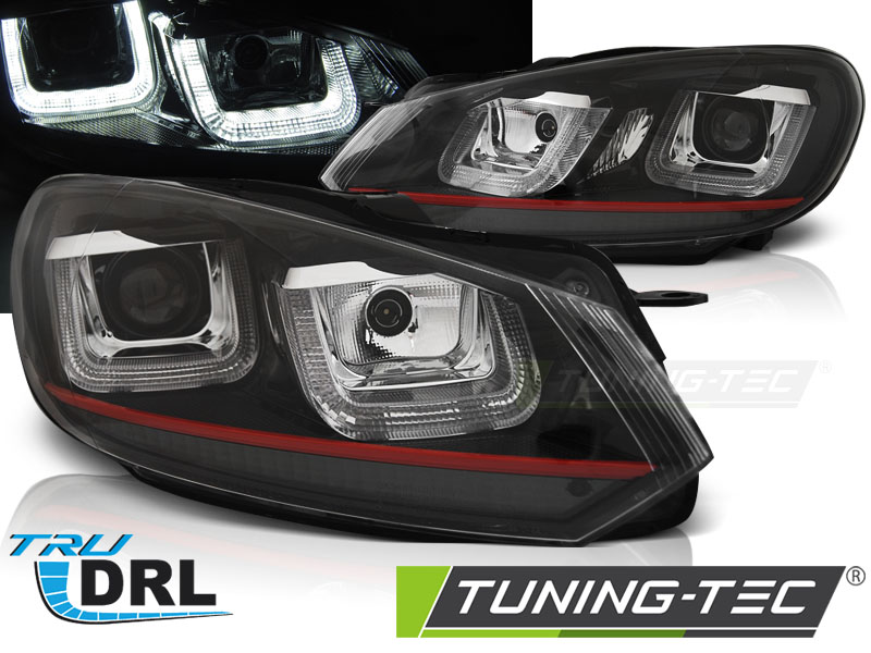 LED Tagfahrlicht Scheinwerfer für VW Golf 6 08-12 schwarz / rot im Golf 7  GTI Design