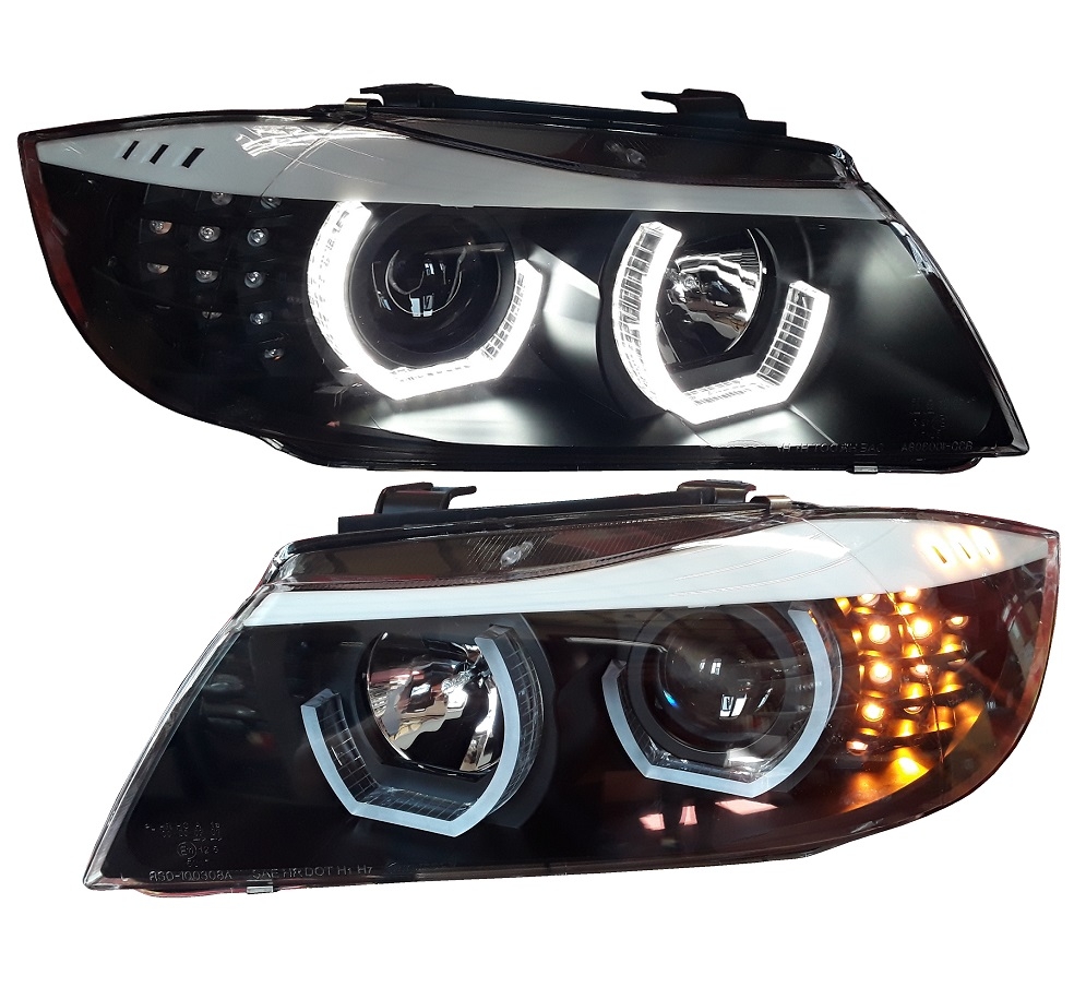 Upgrade Design 3D LED Angel Eyes Scheinwerfer für BMW 3er E90/E91 05-08  schwarz mit LED Blinker