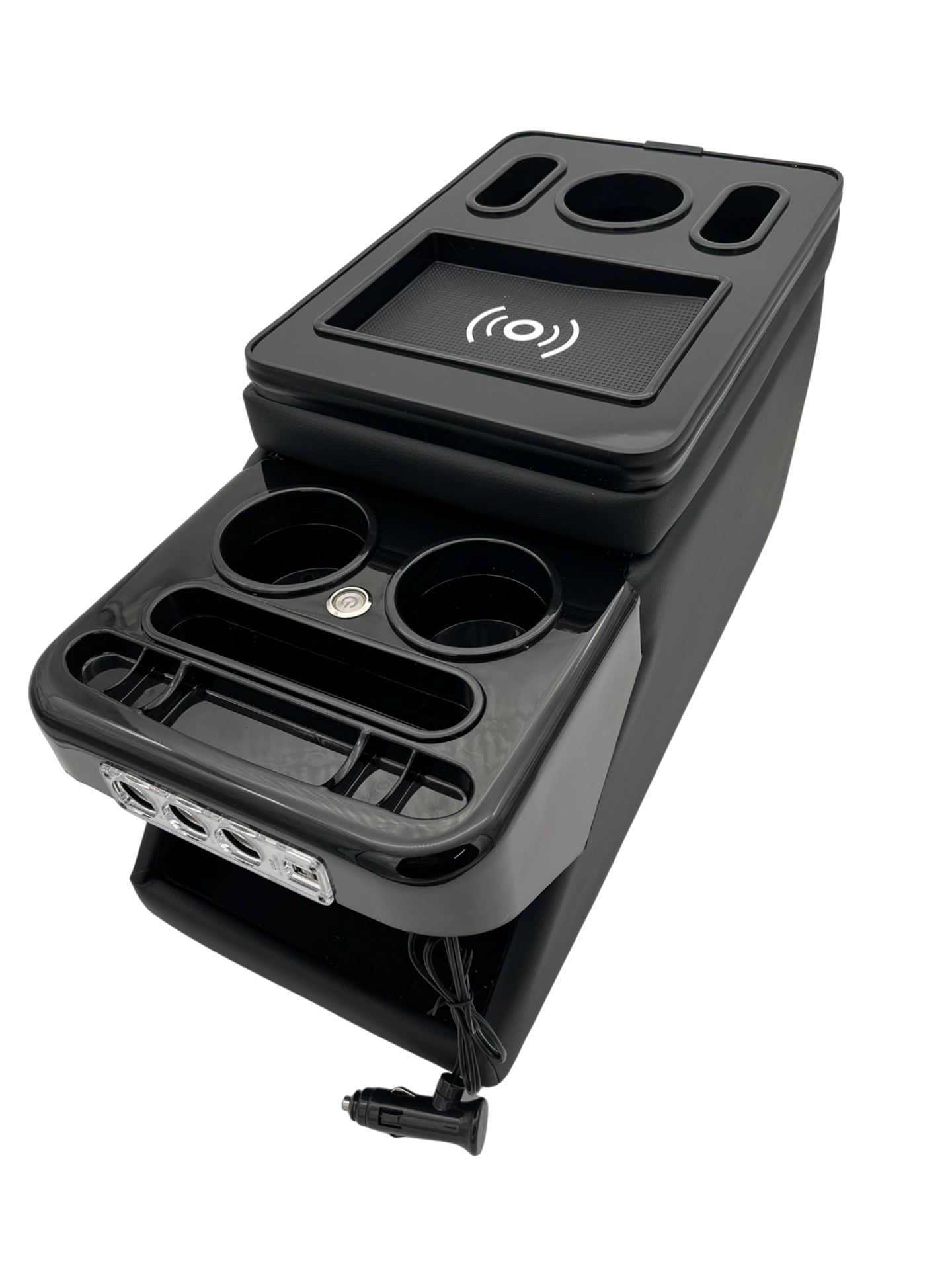 Black Edition Staufach Mittelkonsole Ablage für alle Mercedes Benz Vito / V-Klasse  W447 14-23 mit LED Beleuchtung, USB und Induktions-Ladestation