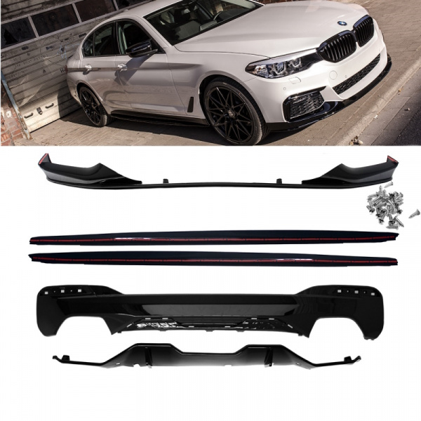 Set Sport-Performance Umrüstkit Hochglanz Schwarz Front+Heck+Seite passend für BMW 5er G30 M-Paket