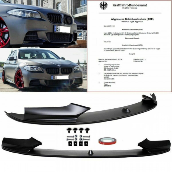 Sport-Performance Frontspoiler Lippe Spoiler vorne Schwarz Matt passt für BMW 5er F10 F11 mit M-Paket +ABE