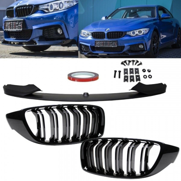 Spoiler + Doppelsteg Kühlergrill Schwarz passt für BMW F32 F33 F36 M-Paket ABE*