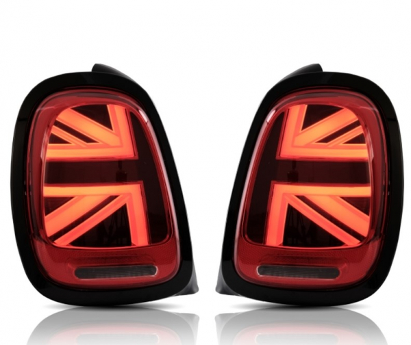 VOLL LED Lightbar Union Jack Design Rückleuchten für Mini Cooper F55/F56/F57 14-19 rot/klar mit dynamischem Blinker