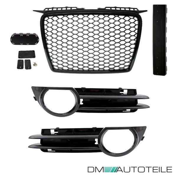 Wabengrill + Stoßstangengitter SET hochglanz Schwarz passt für Audi A3 8P 2004-2008 kein S3