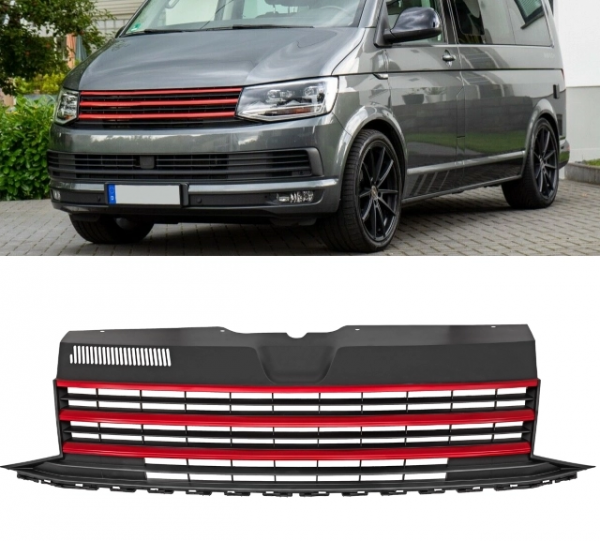 Upgrade Design Sportgrill / Kühlergrill für Volkswagen T6 15-19 schwarz/rot