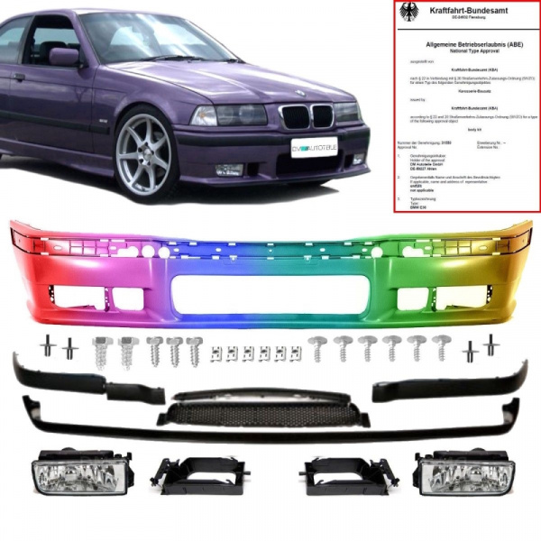 Stoßstange vorne LACKIERT +GT Lippe passt für BMW E36 auch M3 M +NSW Smoke +ABE*