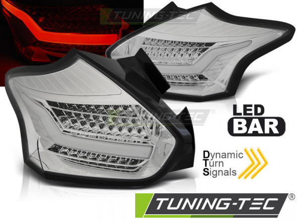 Voll LED Lightbar Design Rückleuchten für Ford Focus MK3 15-18 chrom/klar mit dynamischem Blinker