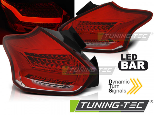 Voll LED Lightbar Design Rückleuchten für Ford Focus MK3 15-18 rot/klar mit dynamischem Blinker