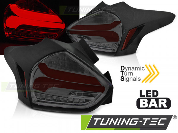 Voll LED Lightbar Design Rückleuchten für Ford Focus MK3 15-18 rot/rauch mit dynamischem Blinker