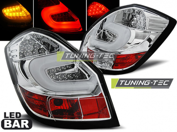 LED Lightbar Design Rückleuchten für Skoda Fabia 2 (5J) 3 und 5 Türer / Kombi 07-14 chrom