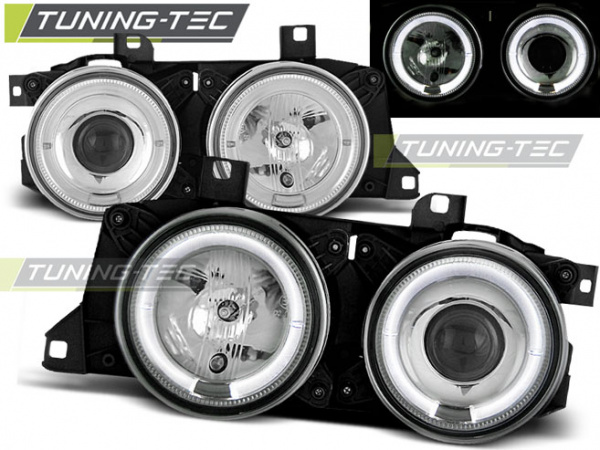 LED Angel Eyes Scheinwerfer für BMW 5er E34 /7er E32 86-95 chrom