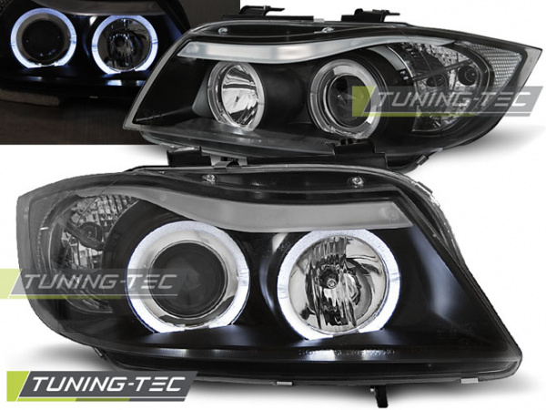 LED Angel Eyes Scheinwerfer für BMW 3er E90/E91 05-08 schwarz