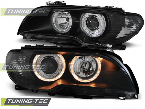 Upgrade Design Angel Eyes Scheinwerfer für BMW 3er E46 Coupe / Cabrio 03-06 schwarz Set