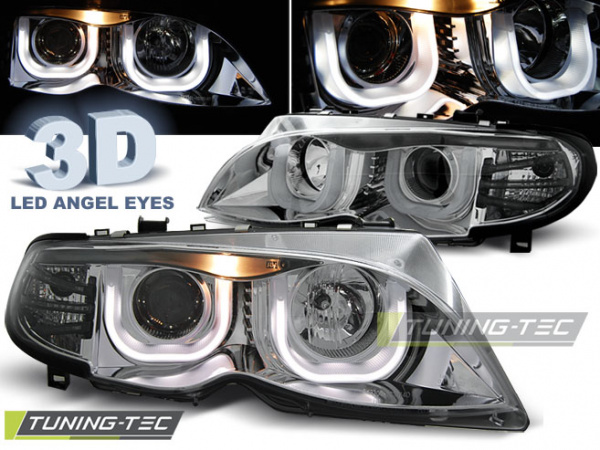 LED 3D Angel Eyes Scheinwerfer für BMW 3er E46 01-05 chrom Set