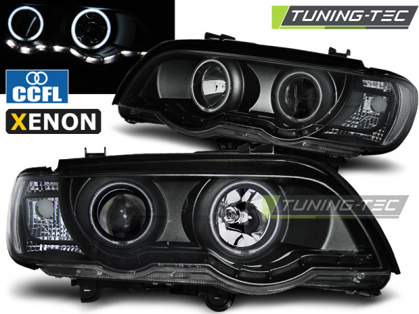 Xenon LED Angel Eyes Scheinwerfer für BMW X5 E53 99-03 schwarz