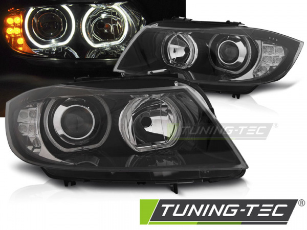 LED Angel Eyes Scheinwerfer für BMW 3er E90/E91 05-08 schwarz mit LED Blinker