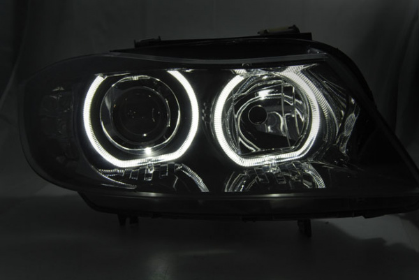 LED Angel Eyes Scheinwerfer für BMW 3er E90/E91 05-08 schwarz mit LED Blinker