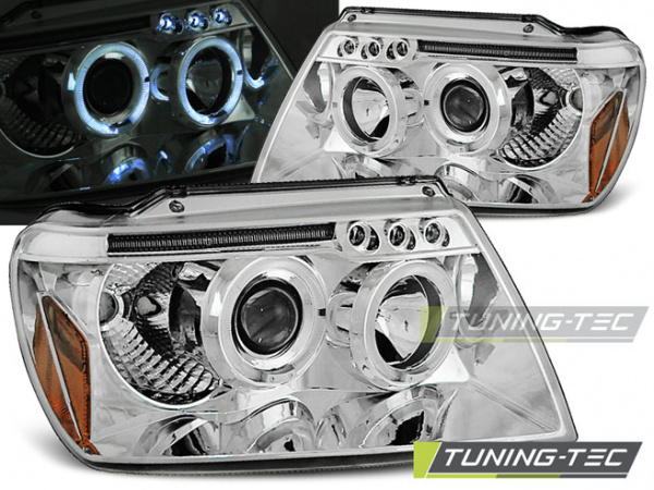 LED Angel Eyes Scheinwerfer für Jeep Grand Cherokee 99-05 chrom