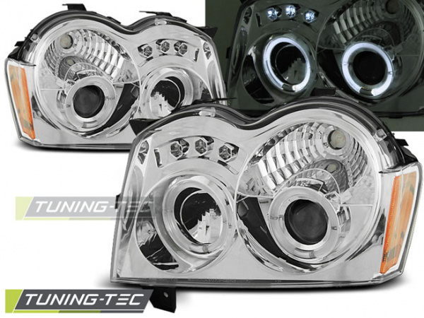 LED Angel Eyes Scheinwerfer für Jeep Grand Cherokee 05-08 chrom