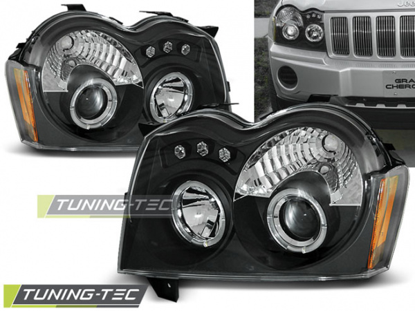 LED Angel Eyes Scheinwerfer für Jeep Grand Cherokee 05-08 schwarz