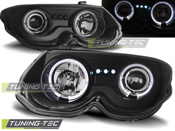 LED Angel Eyes Scheinwerfer für Chrysler 300M 99-04 schwarz