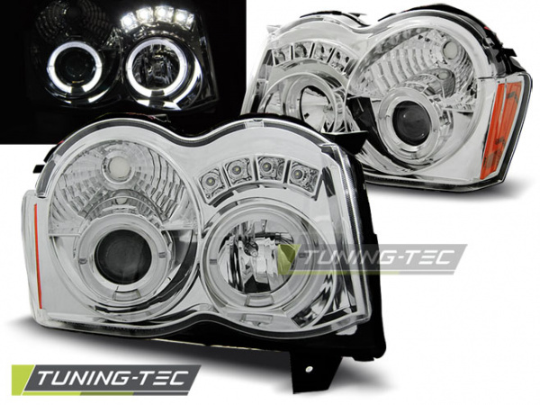 LED Angel Eyes Scheinwerfer für Jeep Grand Cherokee 08-10 chrom