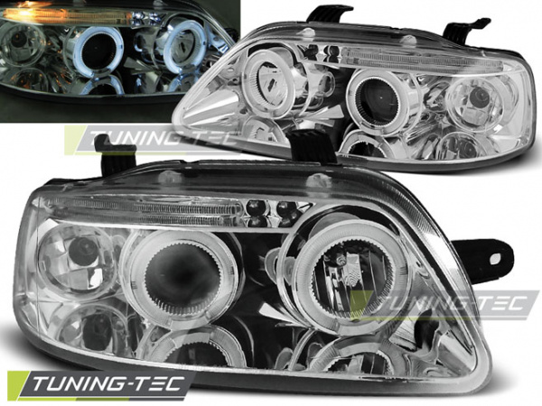 LED Angel Eyes Scheinwerfer für Chevrolet Aveo 03-06 chrom