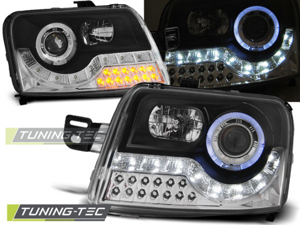 LED Tagfahrlicht Design Scheinwerfer für Fiat Panda 03-12 schwarz mit LED Blinker