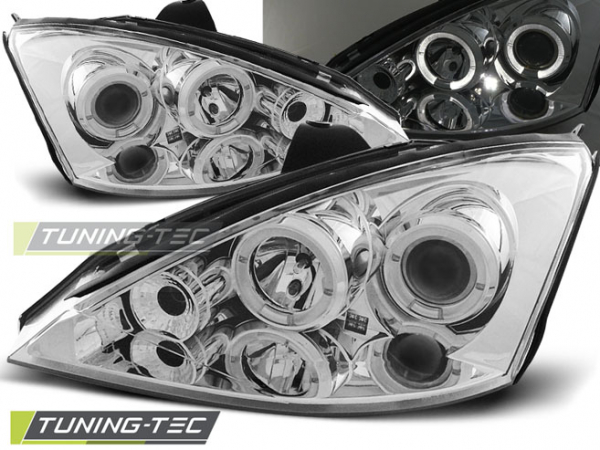 LED Angel Eyes Scheinwerfer für Ford Focus 1 Facelift 01-04 chrom