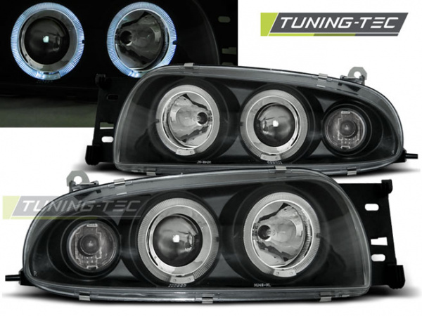 LED Angel Eyes Scheinwerfer für Ford Fiesta MK4 95-99 schwarz