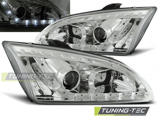 LED Tagfahrlicht Design Scheinwerfer für Ford Focus MK2 04-08 chrom