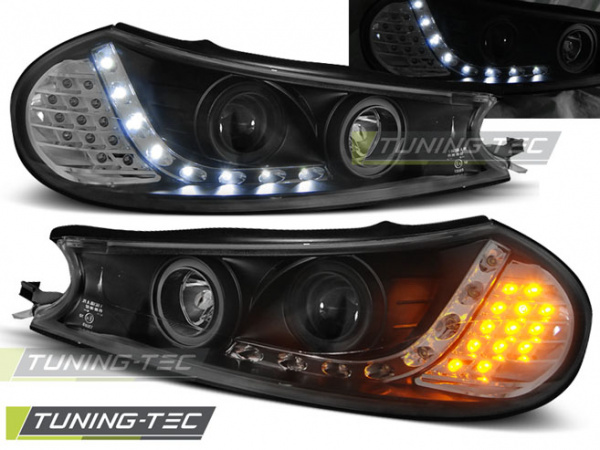 LED Tagfahrlicht Design Scheinwerfer für Ford Mondeo MK1 96-00 schwarz mit LED Blinker